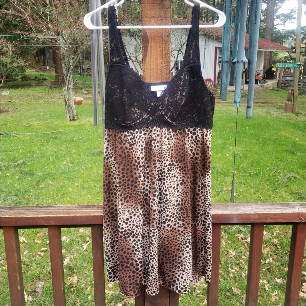 Fashion Bug Black Lace and Leopard Print Chemise